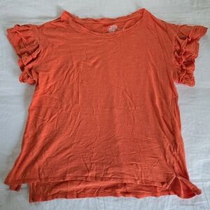 Pilcro Vibrant Orange Ruffle Sleeve Tee
